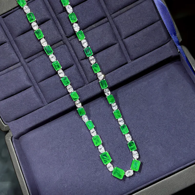Ketten 2022 S Sier Halskette Klassische grüne Frauen Advanced Smaragd Weiblicher Schmuck_voghion.com