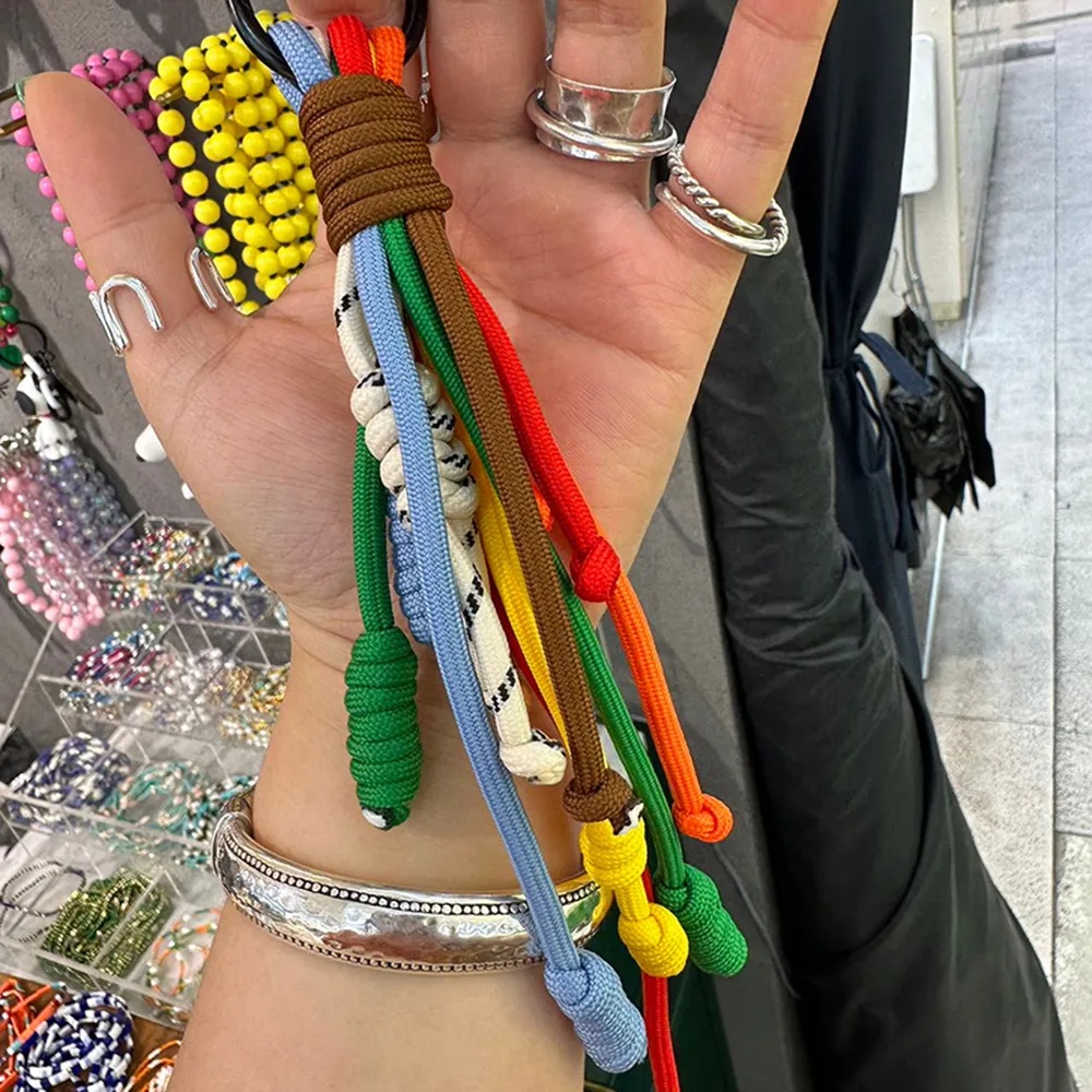 Korean Stylish Rainbow Rope Pendant Chain Jewelry Strap Handmade Landyard Accessrioes Keyring Bag Women Phone Hanging_voghion.com