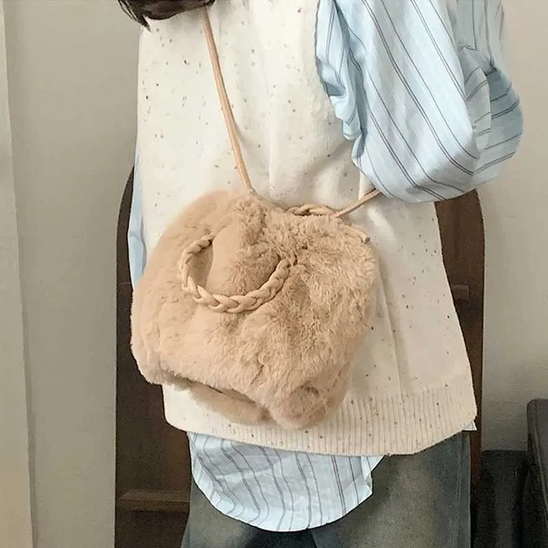 Sac à bandoulière multifonctionnel en fourrure pour femme, sac à main seau à la mode, sacs à bandoulière en peluche douce, mode fourrure nuage_voghion.com
