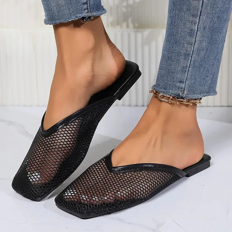 Muls Womn Shos Msh Summr Low Hl Slipprs Outdoor Sandals Koran Sxy Elgant Chic Squar To Slip On 240613_voghion.com