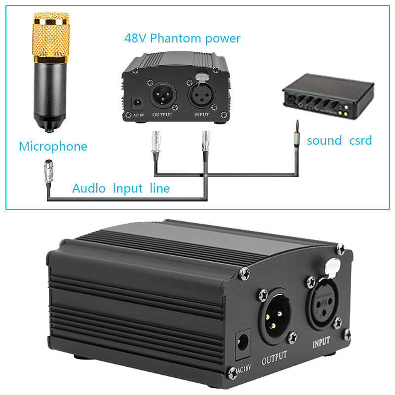 Pro mikrofon s phantomovým napájením BM 800 48V napájení s adaptérem XLR audio kabel pro kondenzátorový mikro karaoke mikrofon_voghion.com