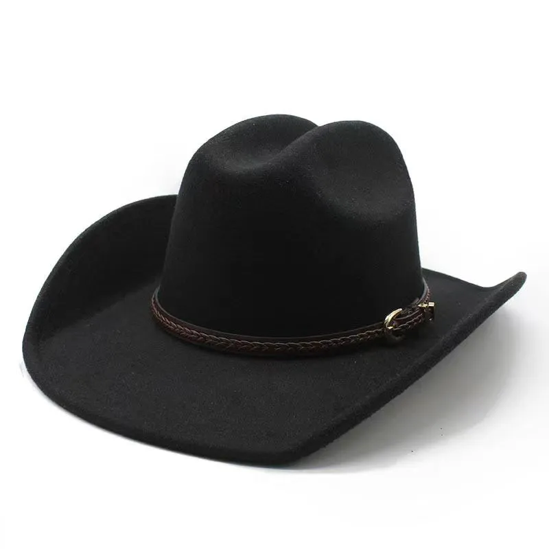 Western cowboy equestrian brown belt, fedora hat, felt hat for men and women_voghion.com