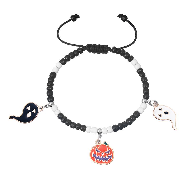 Halloween Kürbis Geistergesicht Schwarz-Weiß Reisperlen Handseil Armband_voghion.com