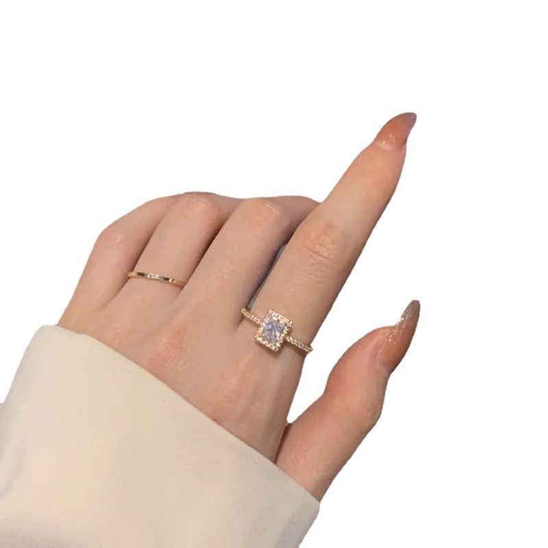 1 Piece Simple Style Square Alloy Inlay Rhies Women's Rings_voghion.com