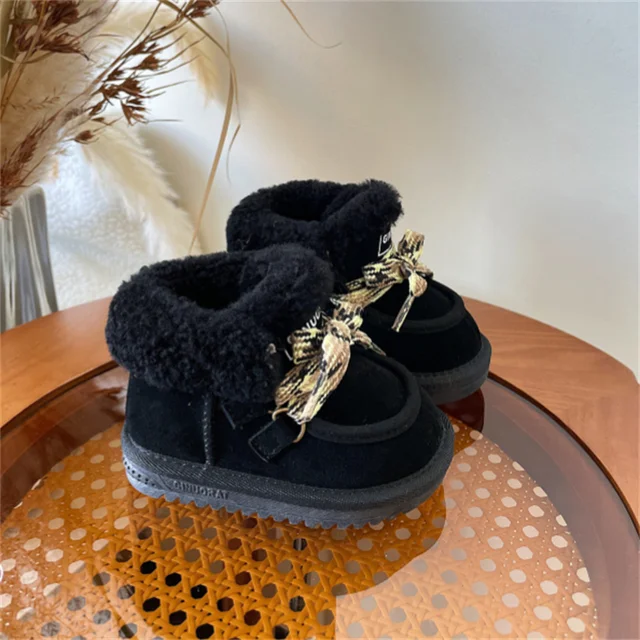 2023 New Winter Baby Leather Warm Plush Girls Shoes Soft Sole Fashion Toddler Children Snow Boots 16-25_voghion.com
