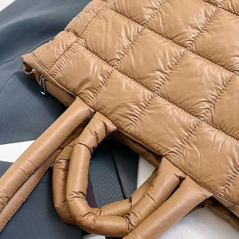 Geantă de umăr pufoasă de designer pentru femei, geantă de lenjerie de pat, bumbac cu puf, capacitate mare, geantă de cumpărături de iarnă Y241115_voghion.com