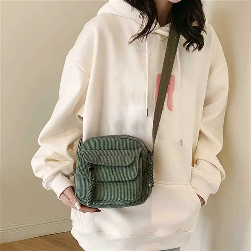 Crossbody Shoulder Bag Corduroy Small Square Casual Commuting_voghion.com