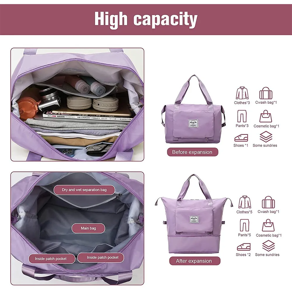 Shoulder Travel Bag Lage Organizer Large Capacity Foldable Duffle Handbags Women Training Gym Yoga Camping Daily Storage_voghion.com