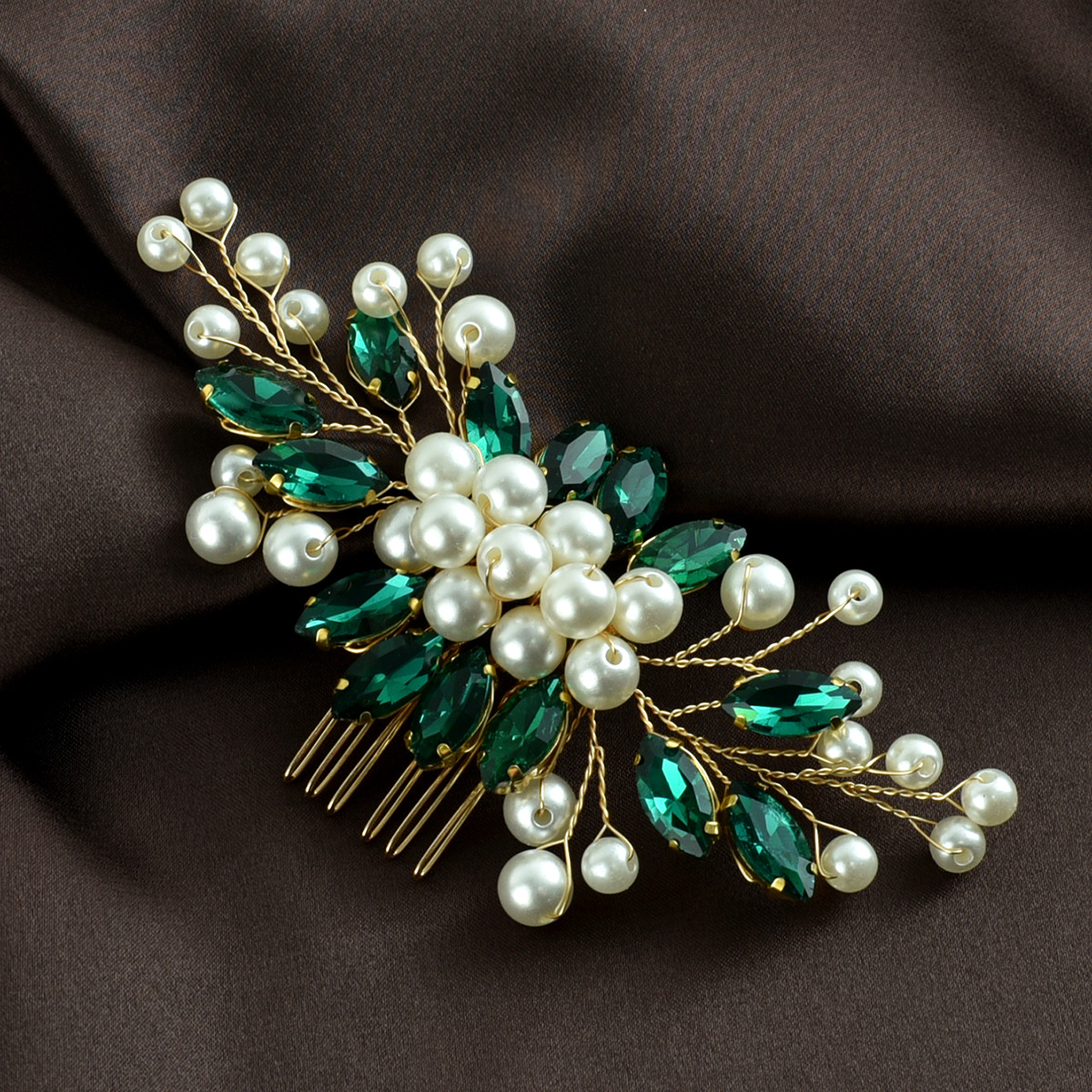 Bridal Wedding Handmade Hair Accessories Pearl Rhinestone Marquise Glass Hair Comb Insert Hair Accessories European and American Cross-Border_voghion.com