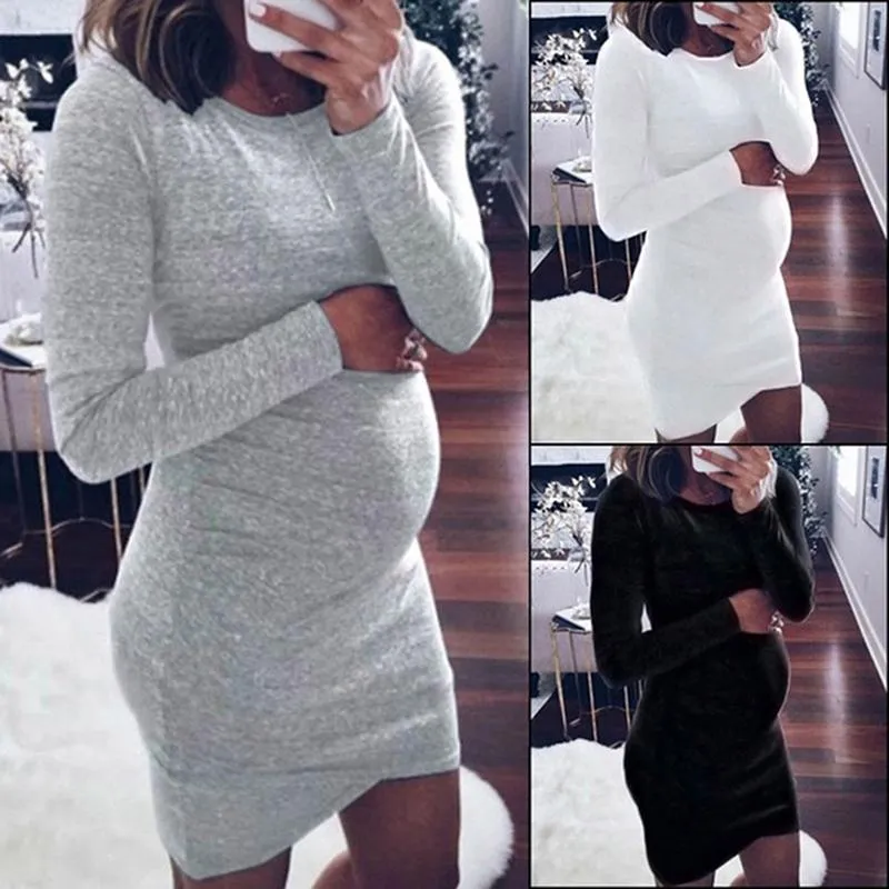Abiti premaman Gravidanza Autunno Donne incinte Manica lunga Aderente Abito casual Abbigliamento per la casa della madre_voghion.com