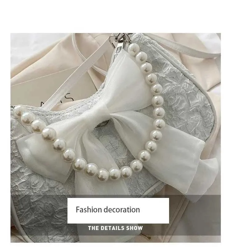 Sommer Neue Frauen Perle Handtasche Modische Trendy Bowknot Plissee Weibliche Umhängetaschen Nette Vielseitige Einzelne Schulter_voghion.com
