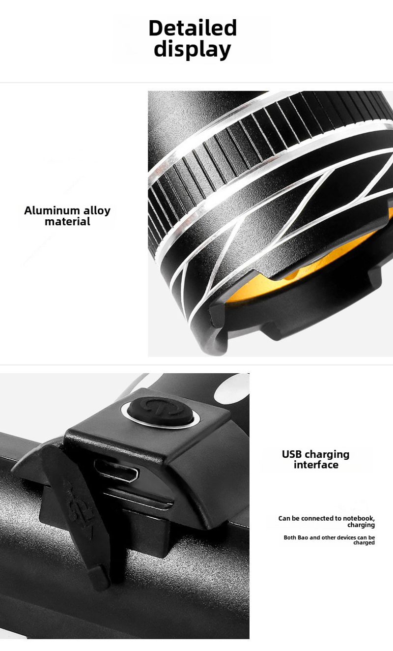 Προβολείς ποδηλάτου Επισήμανση T6USB Φόρτιση Ισχυρό φως Νυχτερινή οδήγηση Φώτα ποδηλάτου βουνού Μεταβλητός εστιακός προβολέας_voghion.com