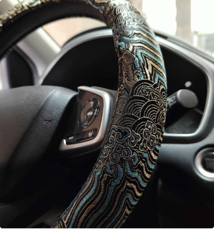Husă ghidon JDM, țesătură brocată, brodată, neagră, universală, antiderapantă, pentru patru anotimpuri, China-Chic_voghion.com