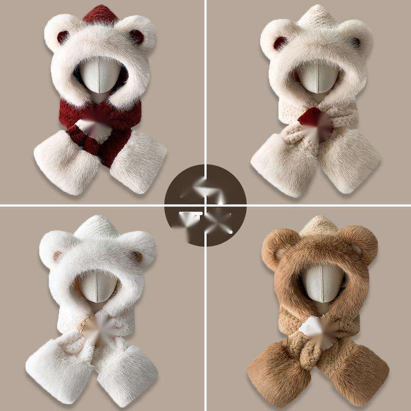 Sciarpa di pelliccia da donna per autunno e inverno, spessa protezione per le orecchie, circonferenza della testa grande, viso piccolo, rosso angora_voghion.com