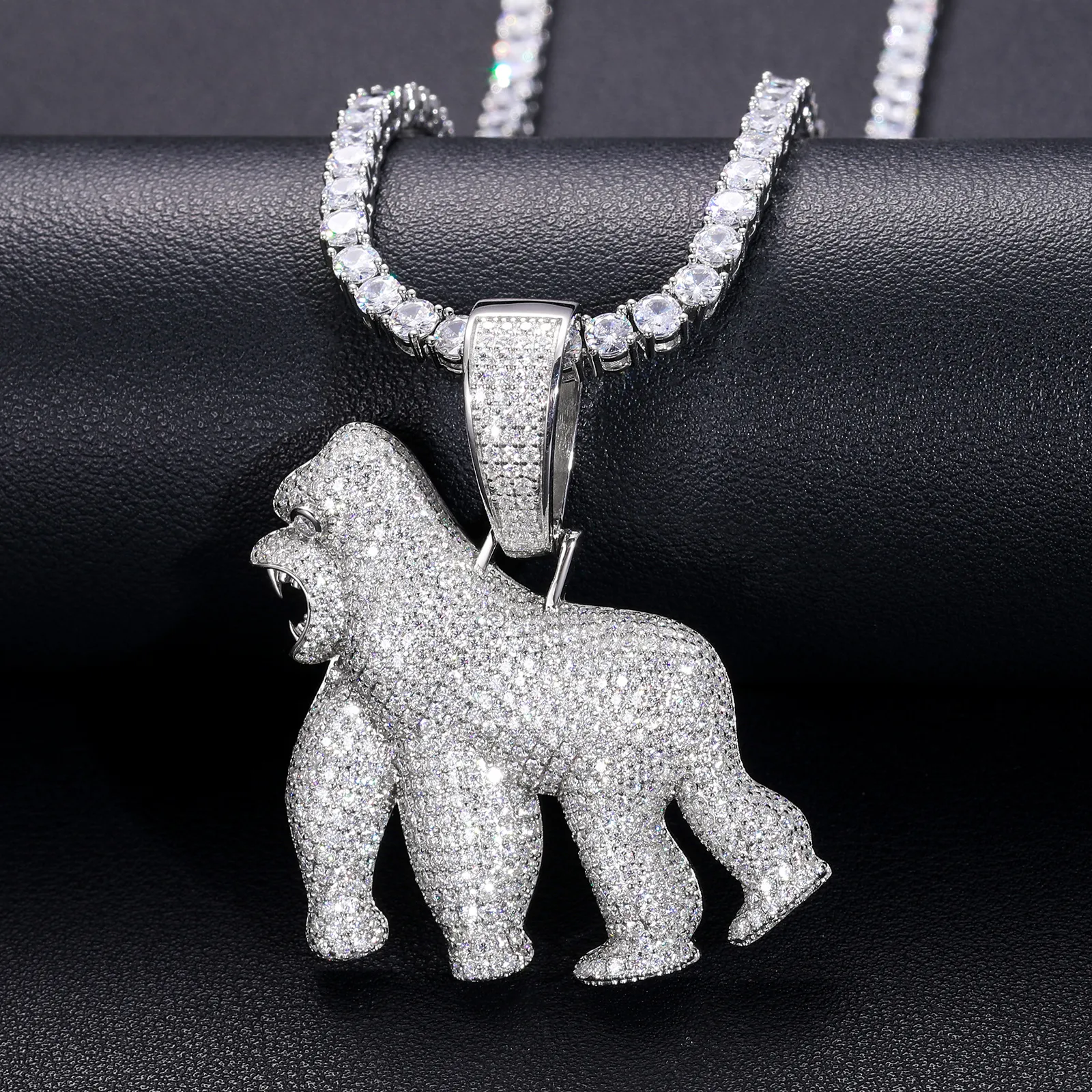 Voller Vvs-Moissanit-Anhänger mit Gorilla-Motiv, Bling-Sterlingsilber, Pass-Diamanttest, Hiphop-Schmuck für Männer_voghion.com