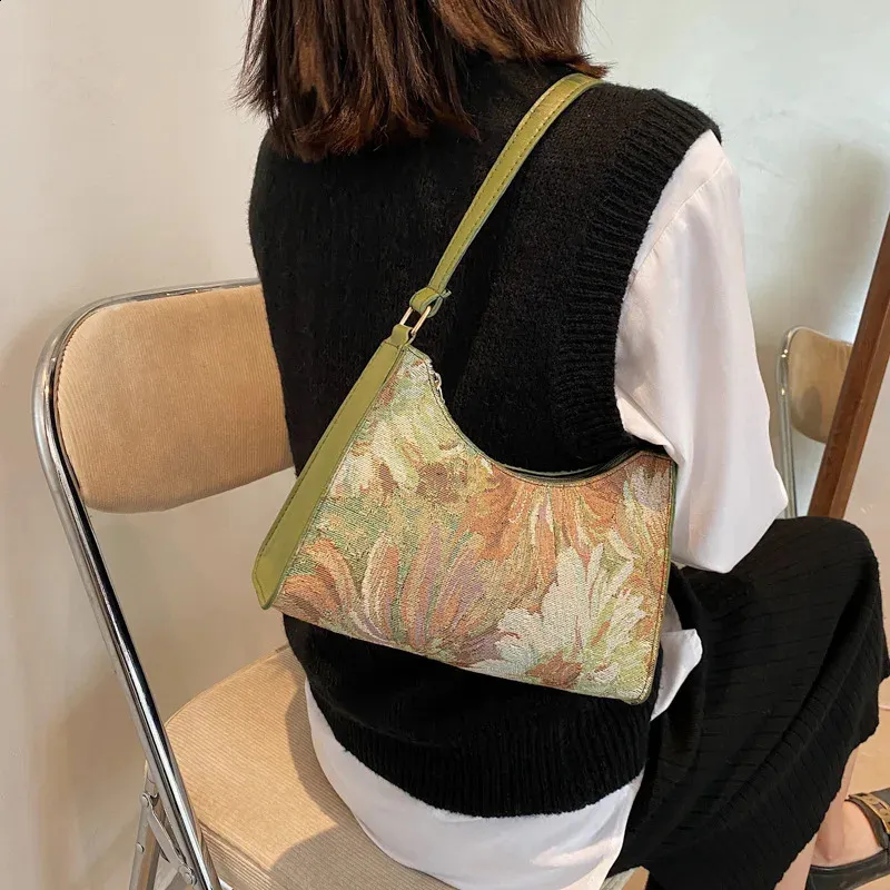 Moda Vintage Donna Olio Dipinto Spalla Signore Semplice wer Femminile Ascella Hobos Borse Piccola Frizione Borsa Tote 241120_voghion.com