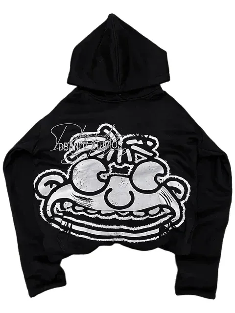 Oversized Men's Hoodie Y2k Harajuku Graphic Print Pullover Black_voghion.com