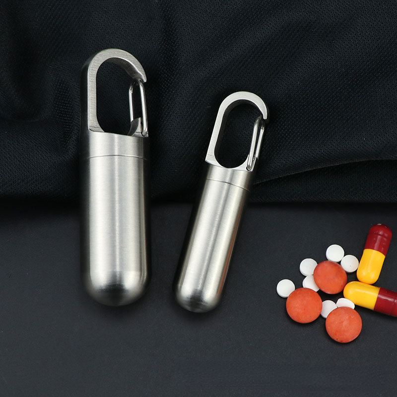 Tragbare Mini-Pillendose aus Edelstahl, versiegelte Kapsel, wasserdicht, für Camping, Erste-Hilfe-Anhänger, Reisen, Outdoor, tragbare Pillendose_voghion.com