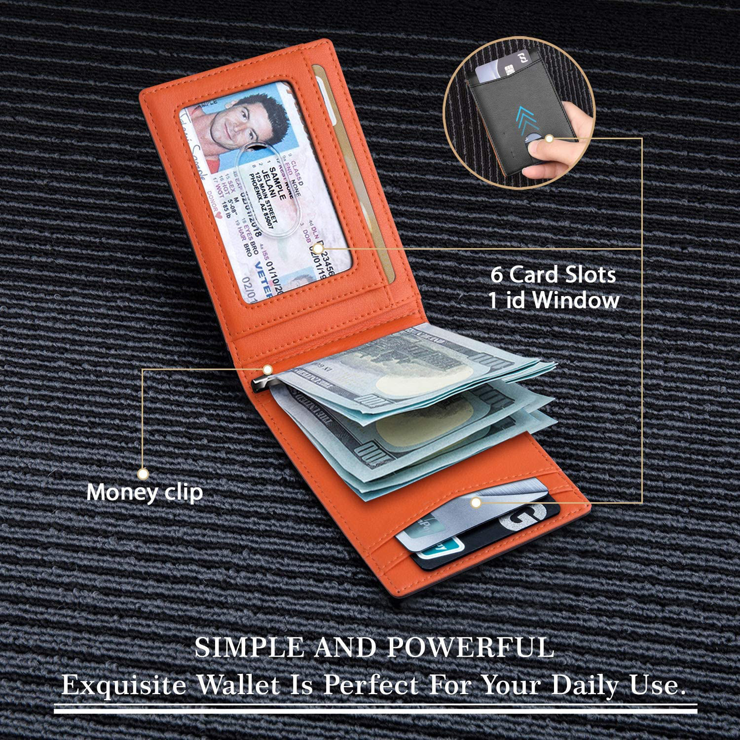 Herrentaschen RFID-Kartenhalter aus Kohlefaser, Mikrofaser, echtes Leder, mehrere Kartenfächer, Dollarclip, Münzgeldbörse, Herren-Kreditkartenhalter_voghion.com