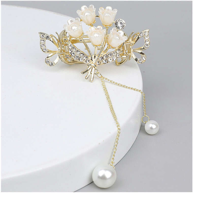Nappa a forma di campana di diamanti d'acqua con volume, piccola clip di presa sulla parte posteriore della testa, accessorio per capelli legato a metà_voghion.com