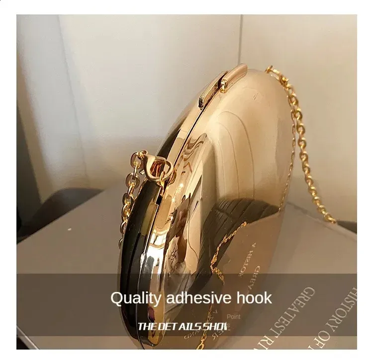 Akryl skallformet clutch gull sier kvinner kveldsfestveske søt skinnende metall skulder crossbody vesker liten veske_voghion.com