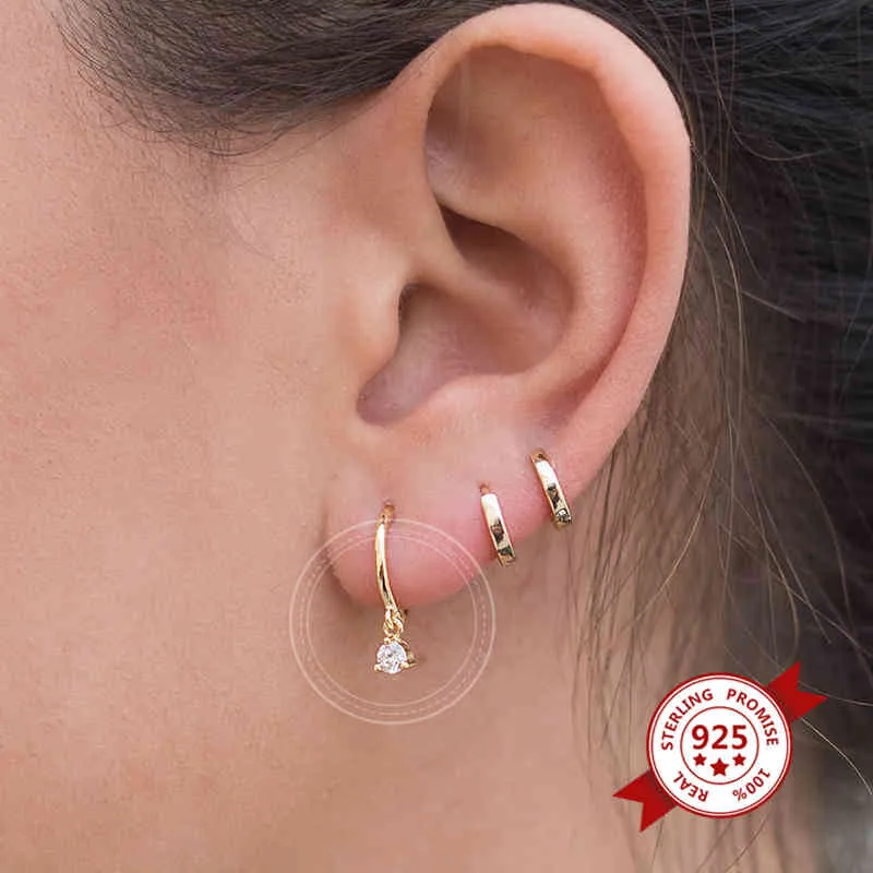 Sterling Sier Ear Buckle Dainty Minimalist Dangling Cz Hie Hoop Earrings Crescent For Women_voghion.com