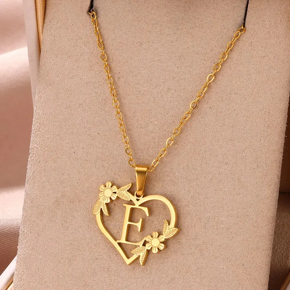 Anhänger Halsketten AZ Edelstahl Schmuck Initiale Herzanhänger geeignet für Frauen Liebeskette Anfangsbuchstabe_voghion.com