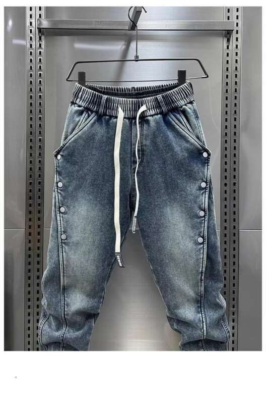 Washed Blue Jeans For Men, Durable Spring Summer Fashion Brand, Loose Ankle Tied, Harem Pants, Rugged And Stylish, With_mkmklike.com