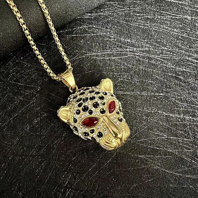 Collier avec pendentif tête de léopard Hip Hop Cool cadeau pour hommes en acier titane plaqué or bijoux rap_voghion.com