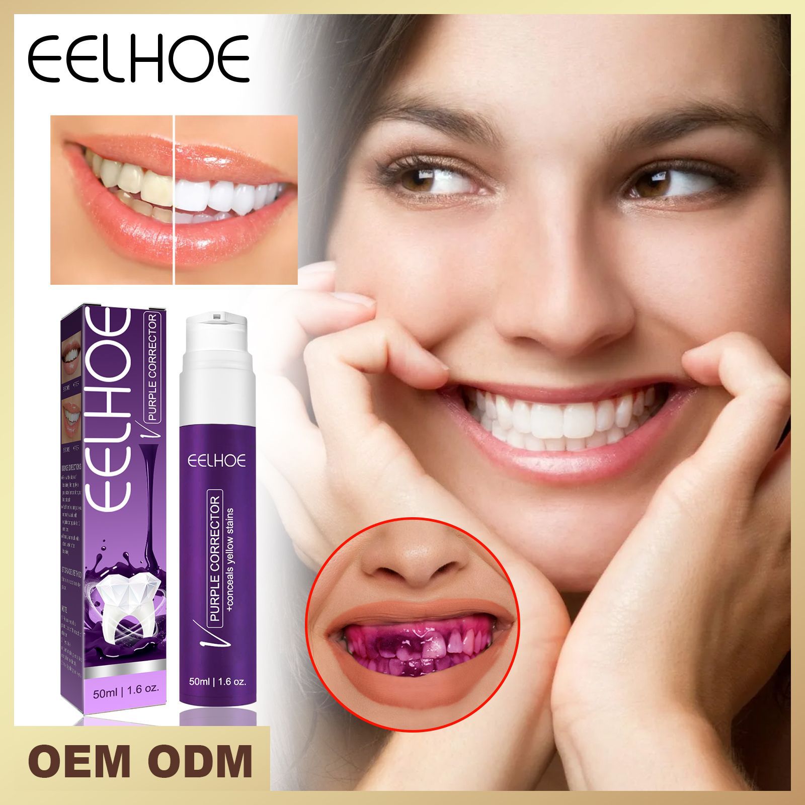 Pasta de dientes de color morado hermoso para eliminar manchas, prevenir la deposición de pigmentos, limpiar los dientes amarillos, Whi y