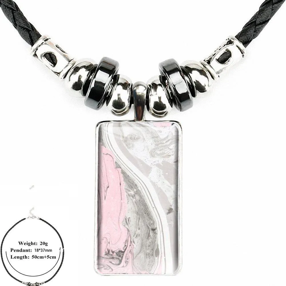 Marmoroptik Anhängerkette Für Mädchen Rosa Und Türkis Schmuck_voghion.com