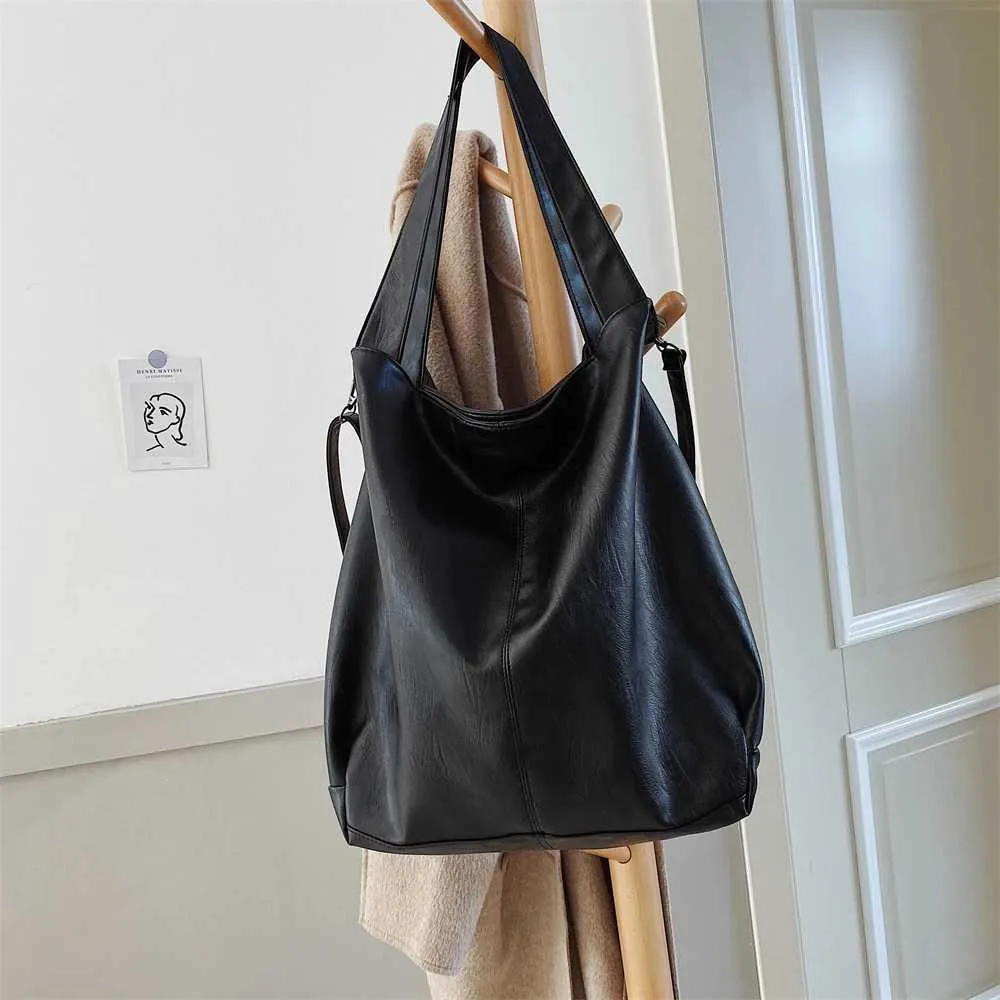 Moods Oversized Black Shoulder Bags per donna in morbida pelle, grande capacità, shopper tote, doppia tracolla, grande borsa a tracolla_voghion.com