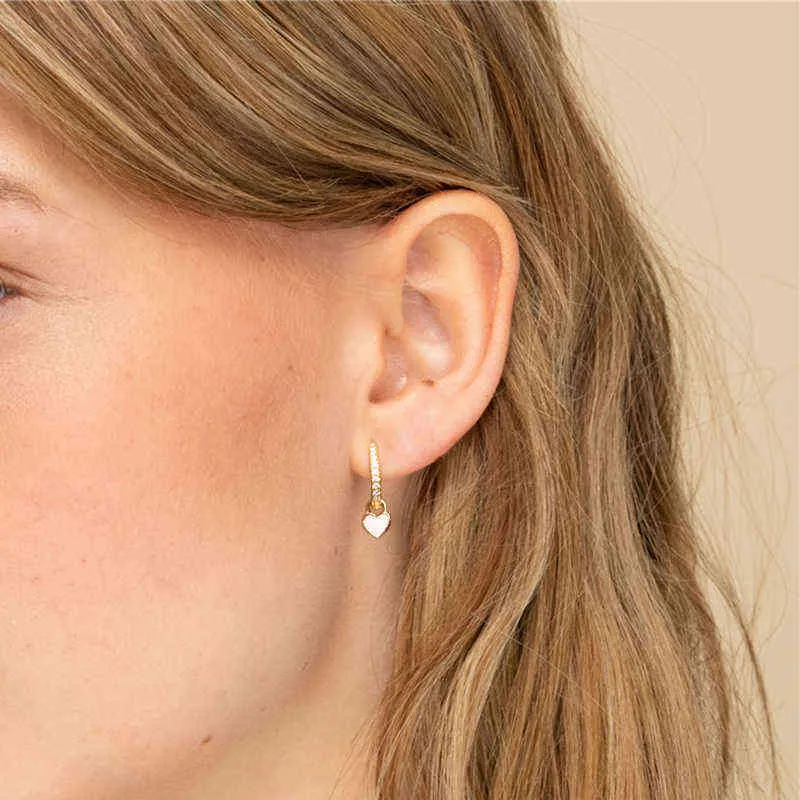 BOAKO placage boucles d'oreilles avec mignon bonbon néon émail coeur breloque goutte boucle d'oreille couleur or argent pour les filles L220614_voghion.com