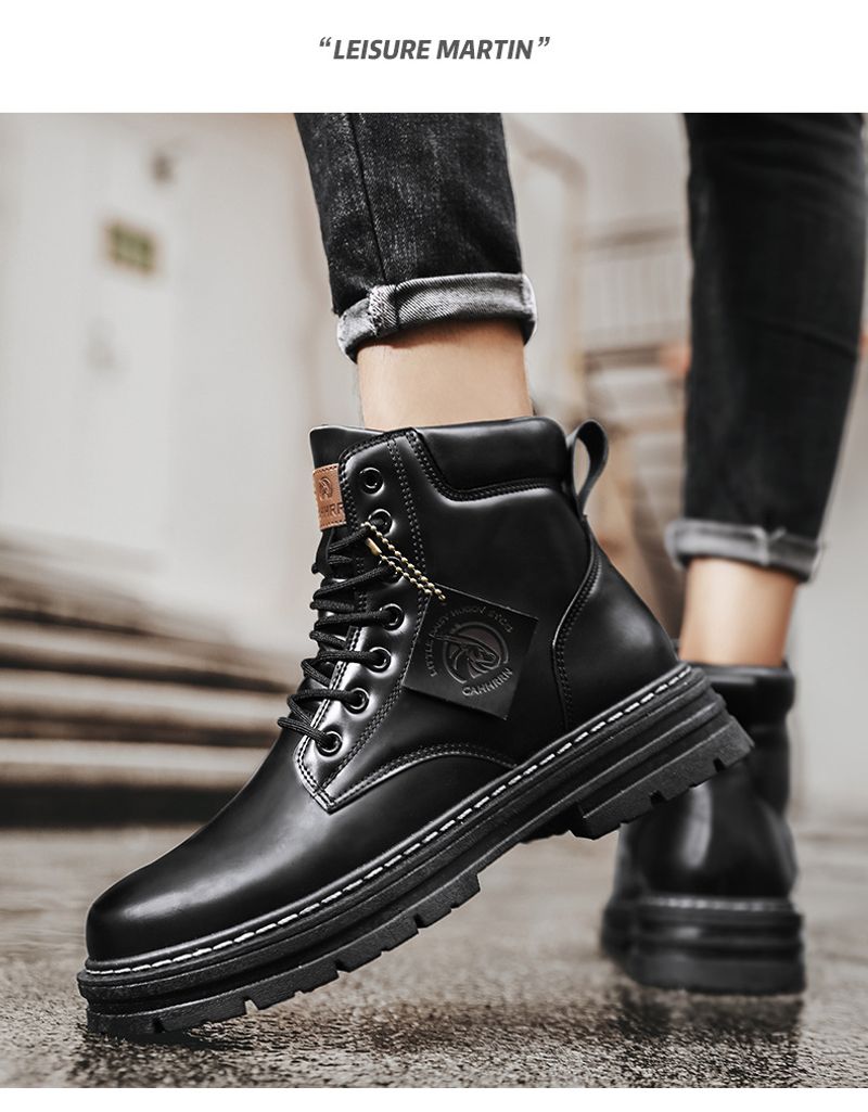 High Top Herr Läder Mode Motorcykel Ankel för Herr Vinterstövlar Man Skor Snörning Botas Hombre_voghion.com
