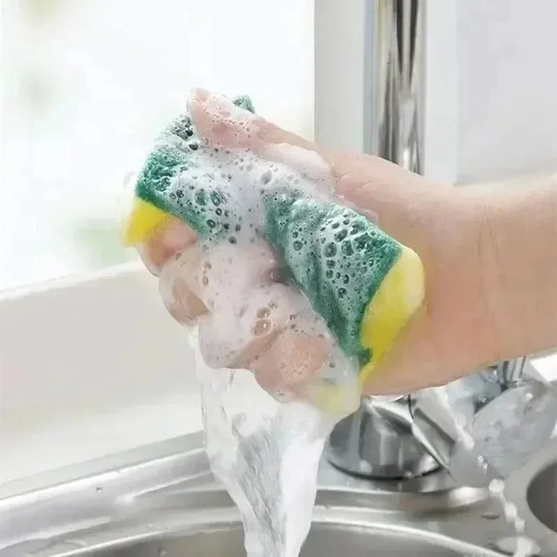 50/2Pcs Kitchen Dishwashing Soft Absorbent Clean Rub Pot Rust Scouring Pad Removing Kits Household Cleaning Brush Sponge_voghion.com