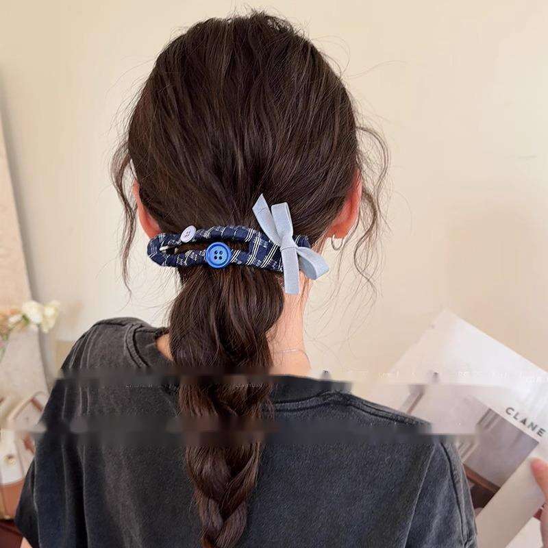 Blue Mood ~ Forcina per capelli dolce da donna, con fermaglio a becco d'anatra e fiocco grande e carino, per la parte posteriore della testa._voghion.com