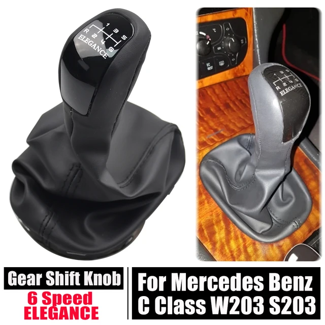 6 Speed Car Gear Shift Knob Lever Shifter With Leather Dust-Proof Cover For Mercedes Benz C Class W203 S203 C180 C200_voghion.com