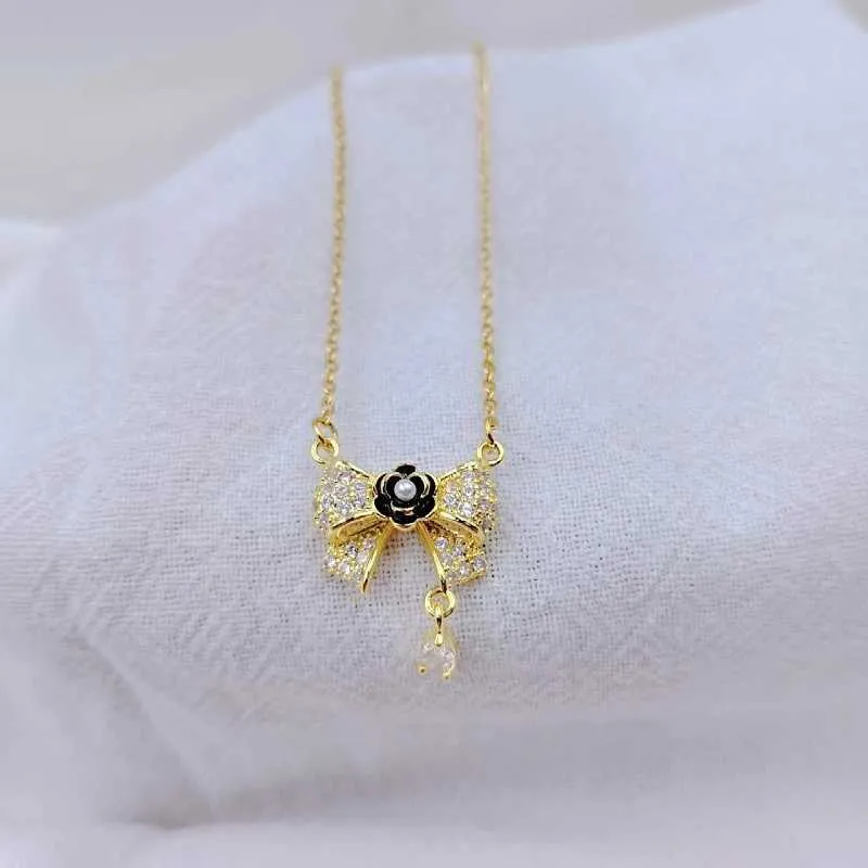 Collane con ciondolo Moda Carino Bellissimo fiocco Collana Classico Retro Romantico Nero Rosa Versatile Acciaio inossidabile_voghion.com