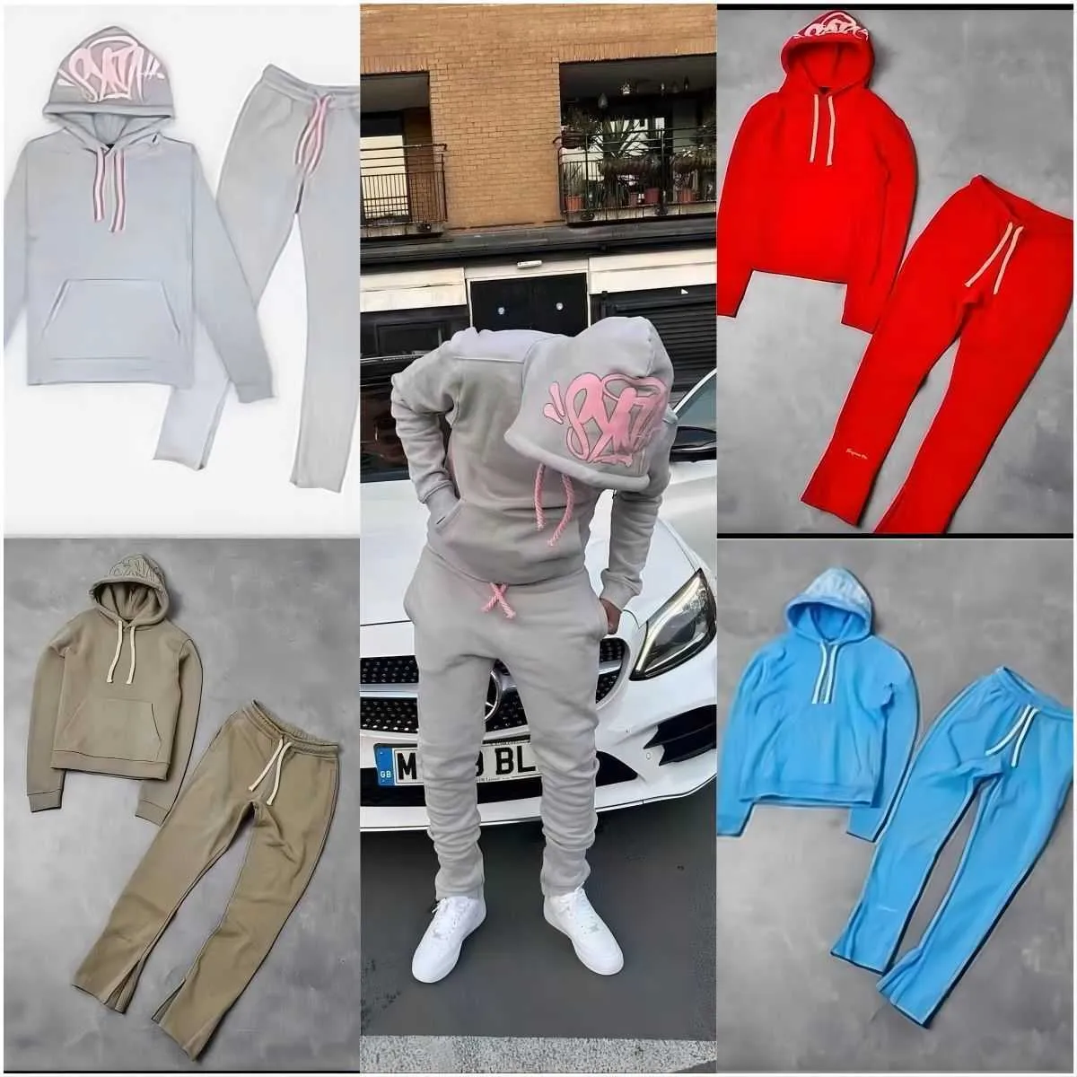 Set Central Cee Baumwollplüsch-Kapuzenpullover Hochwertiger einfarbiger Druck Synaword Sweatshirt Synaworld Hoodies Syna Word Track_voghion.com
