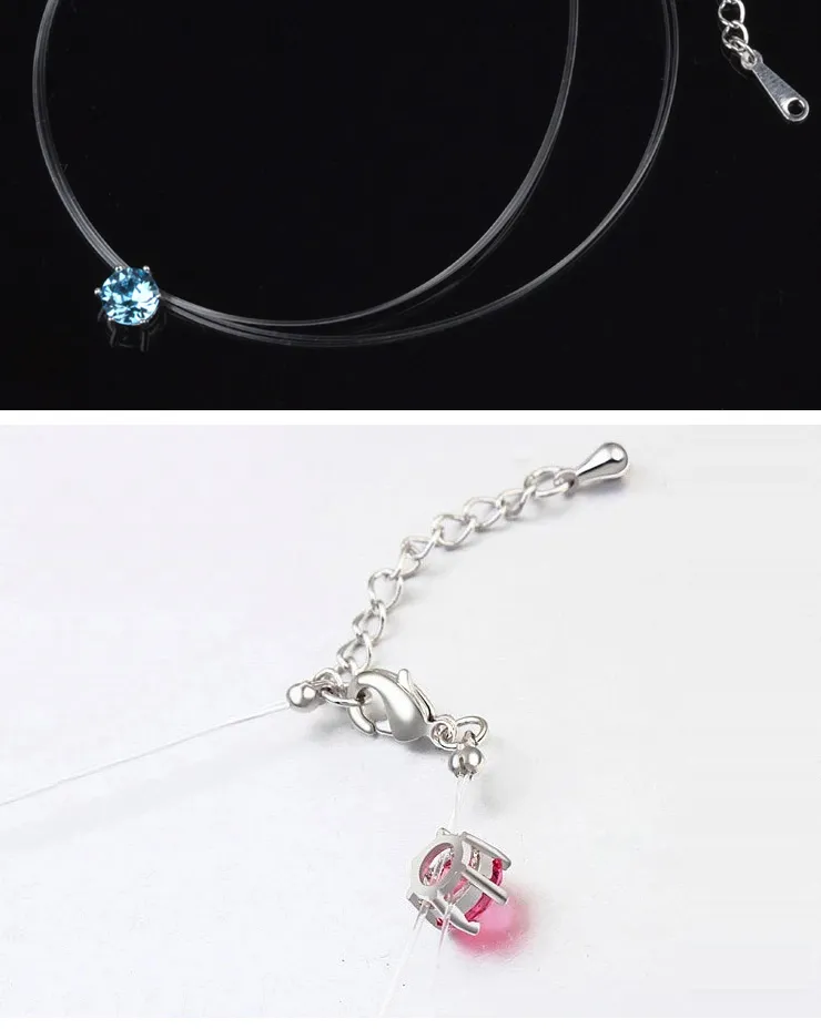 Invisible Crystal Pendant Necklace Simple Teardrop Chain For Women_voghion.com