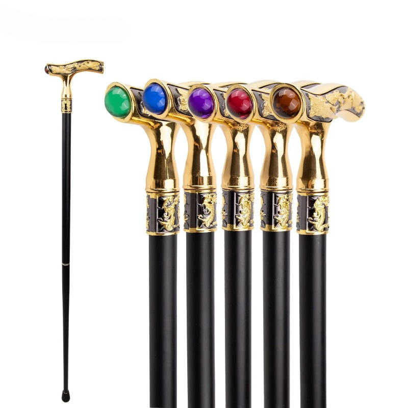 Canne de marche colorée en pierres précieuses décoratives pour homme, élégante, pour cosplay, avec pommeau, 93 cm