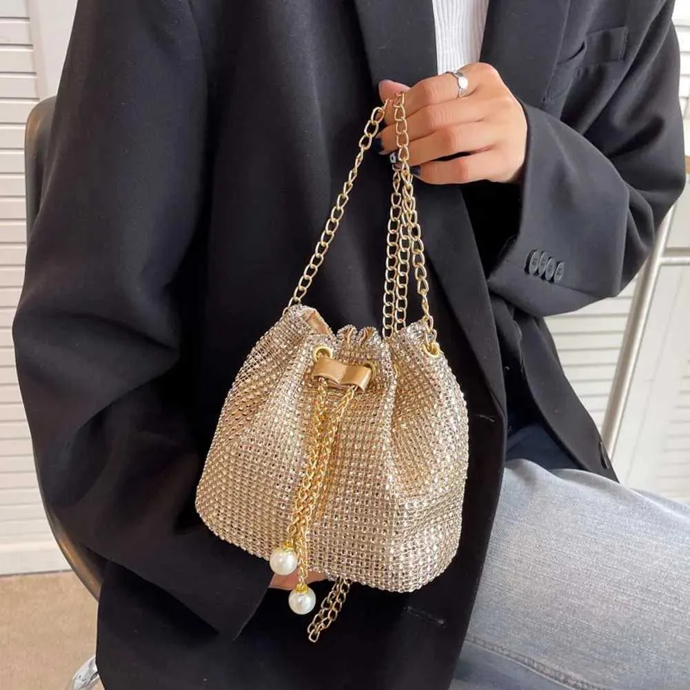 Moda Rhie Handbags Shiny Dia Bucket Wedding Party Shoulder Underarm Bag per le donne Shoppin241211_voghion.com