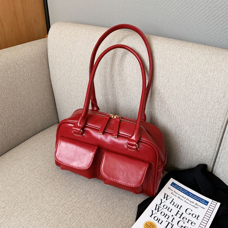 Retro Rot Frauen Schulter Unterarm Taschen PU Leder Multi Damen Satchel Hobo Tasche Luxus Designer Handtasche Weibliche_voghion.com
