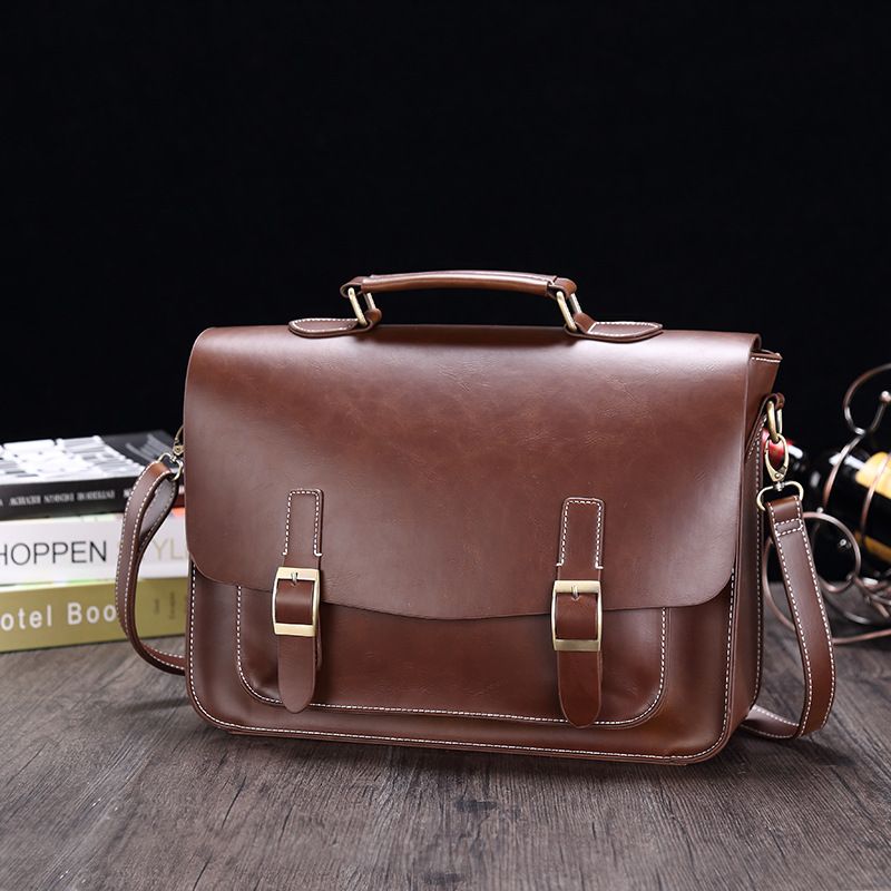 Neue business Crazy Horse PU aktentasche männer schulter umhängetasche Halb-förmigen horizontale retro handtasche herren_voghion.com