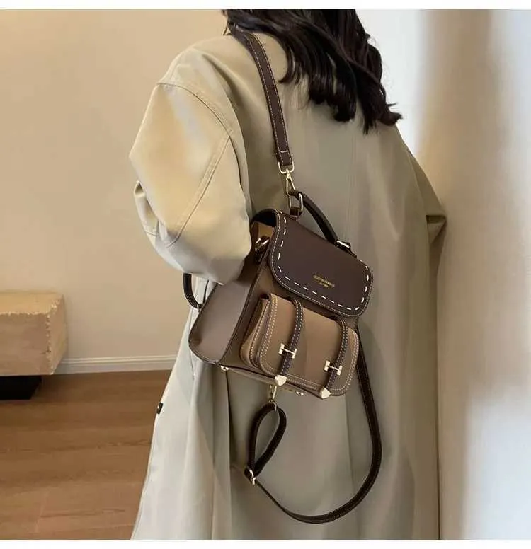 Vintage Farbblock Rucksack Und Umhängetasche Für Damen_voghion.com