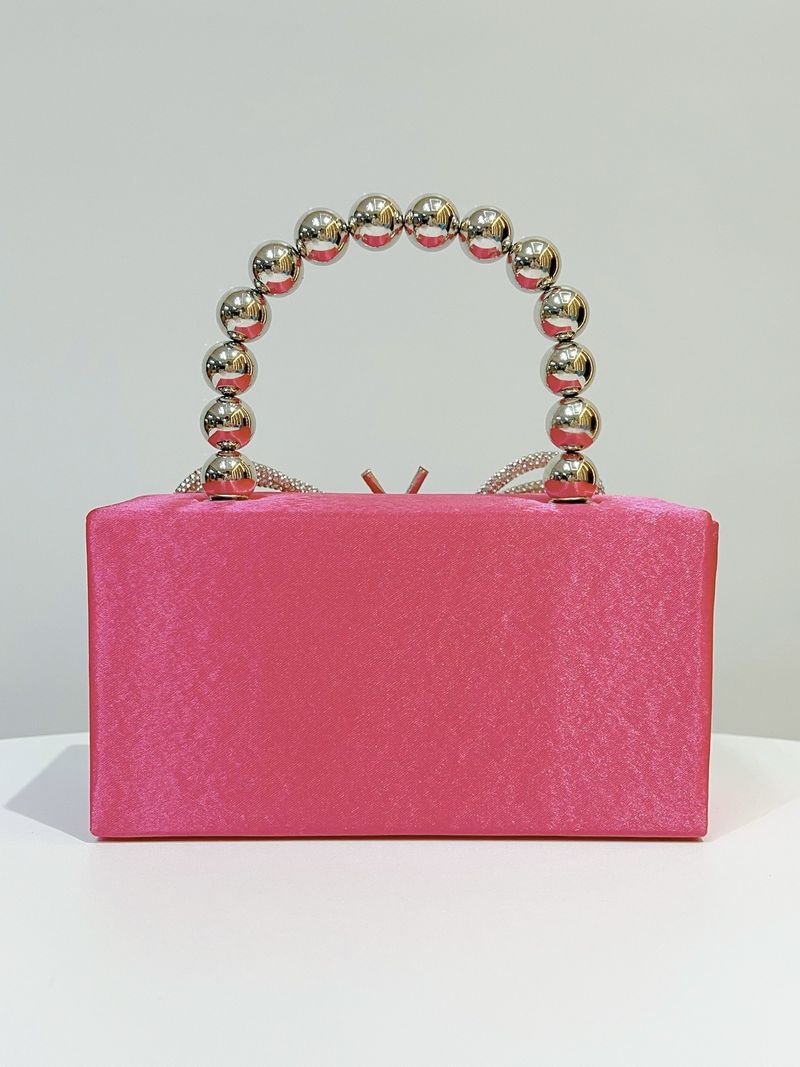 Nuova borsa da festa con fiocco quadrato in seta francese lucida, piccola, borsa a tracolla in mano_voghion.com