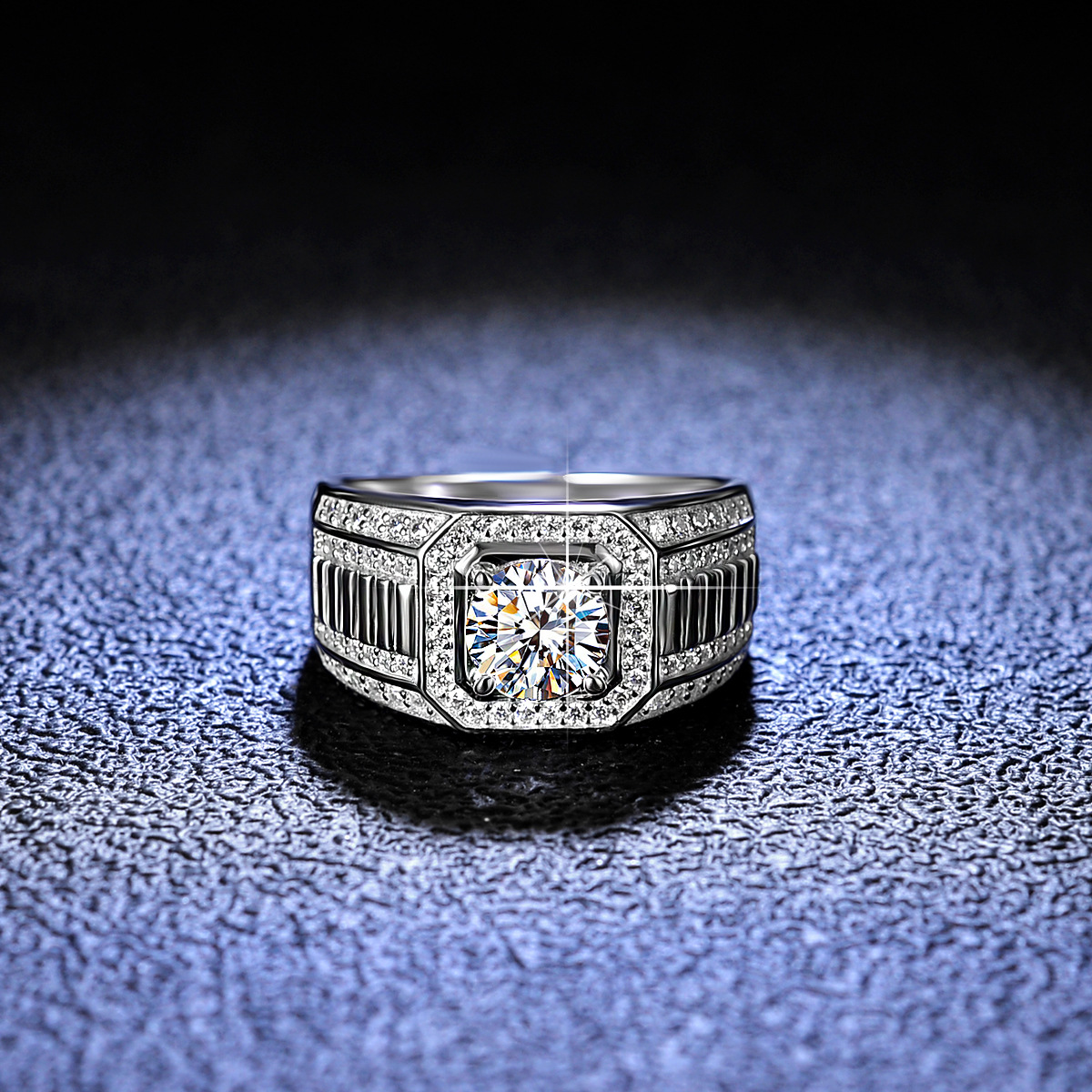 Mens Moissanite Wedding Band One Carat 5A Cubic Zirconia Sterling Silver Ring for Men Promise Rings for Him Gift _voghion.com