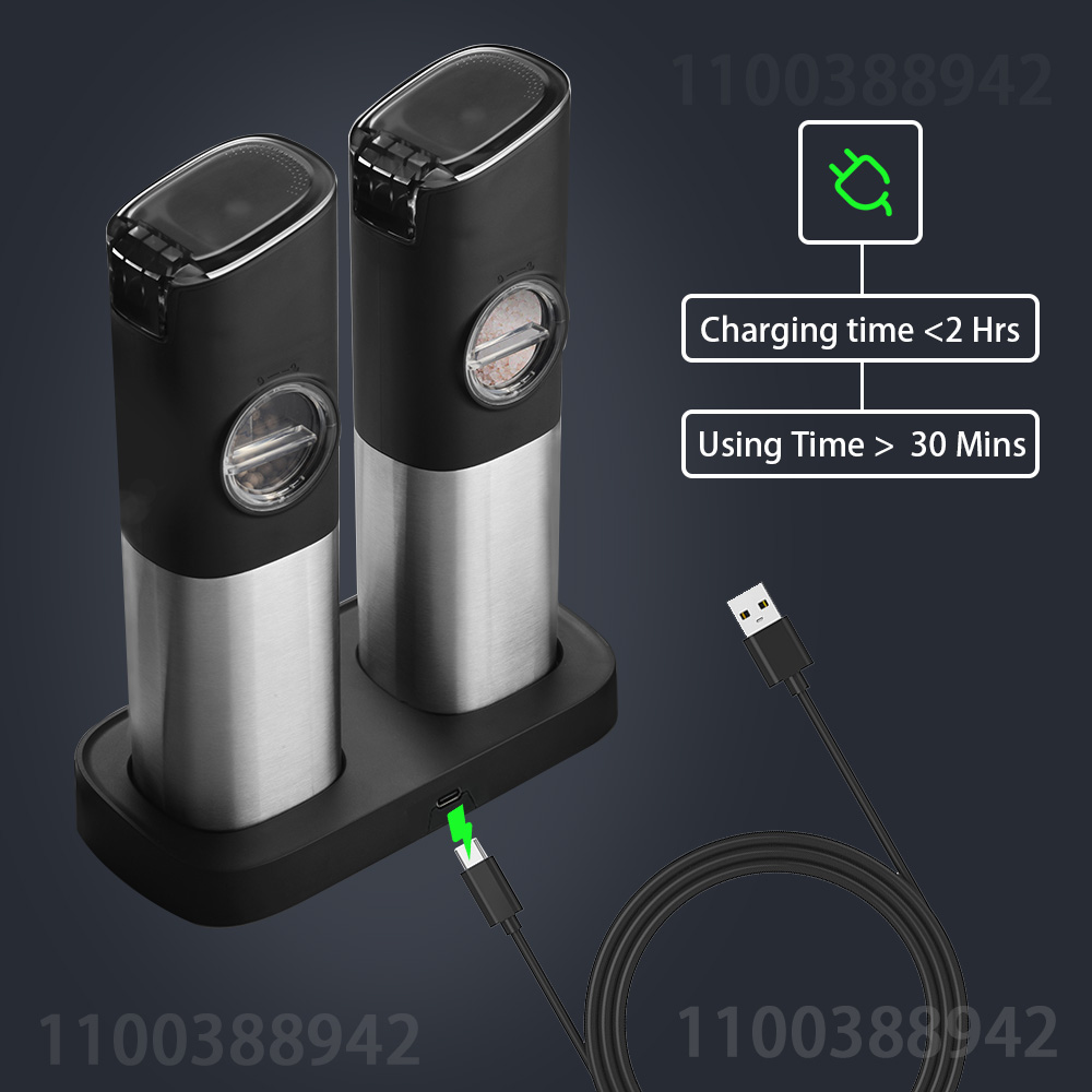 Elektrische Salz- und Pfeffermühle mit Schwerkraftinduktion, einstellbare Rauheit, Gewürzmühle für Zuhause, mit wiederaufladbarer USB-Basis_voghion.com