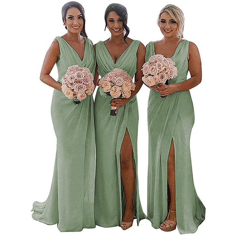 Women's Clothing Wedding Banquet Wedding V Neck Slit Backless Dress_voghion.com