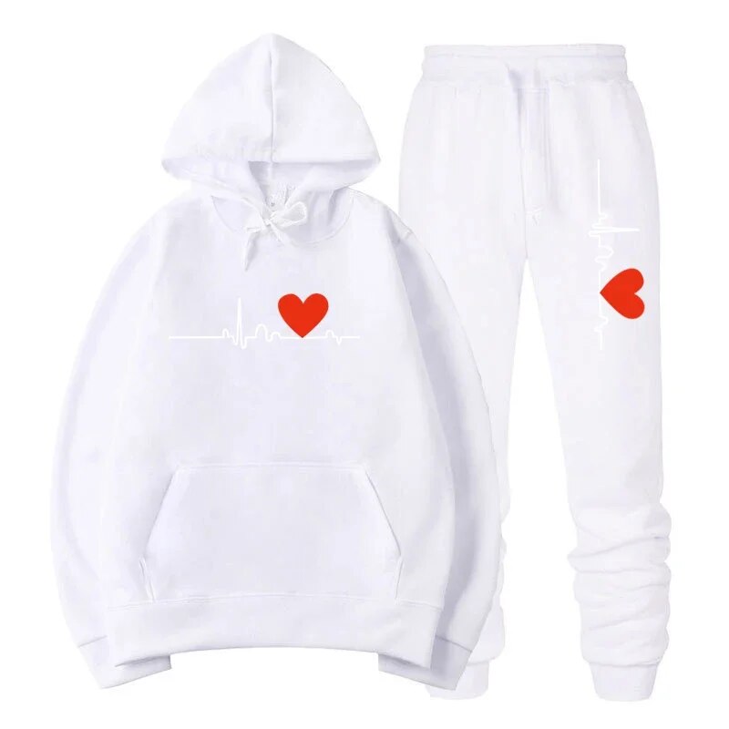 Herr Hjärttryck Luvtröjor Sportkläder Set Man 2-delad Sweatshirt och träningsbyxor Kostymer Design Hooded Trainingsuit Man_voghion.com